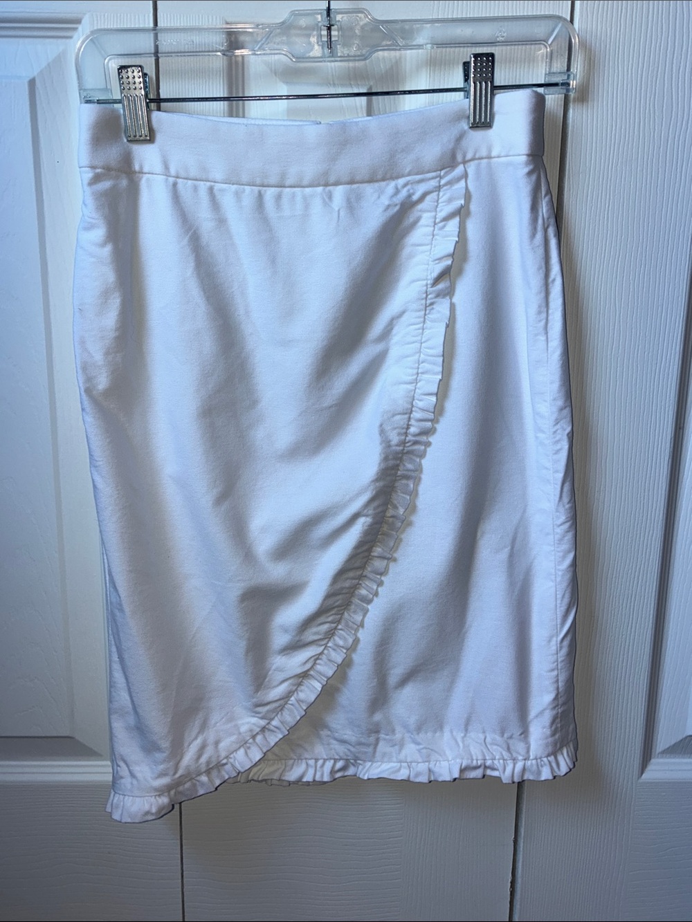 J. Crew White Ruffled Pencil Skirt